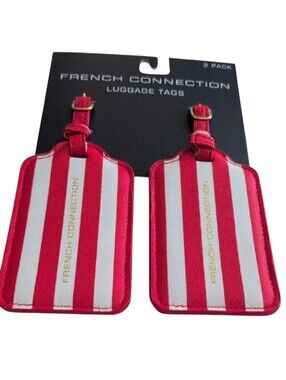French Connection Striped Red and White Luggage Tags